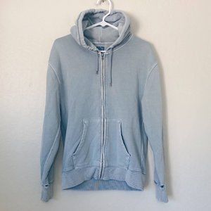 Light Blue Vintage Burnout Zip Up Hoodie Hooded Sweatshirt